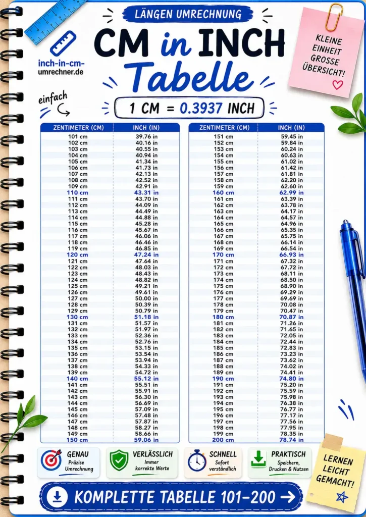cm in inch tabelle download